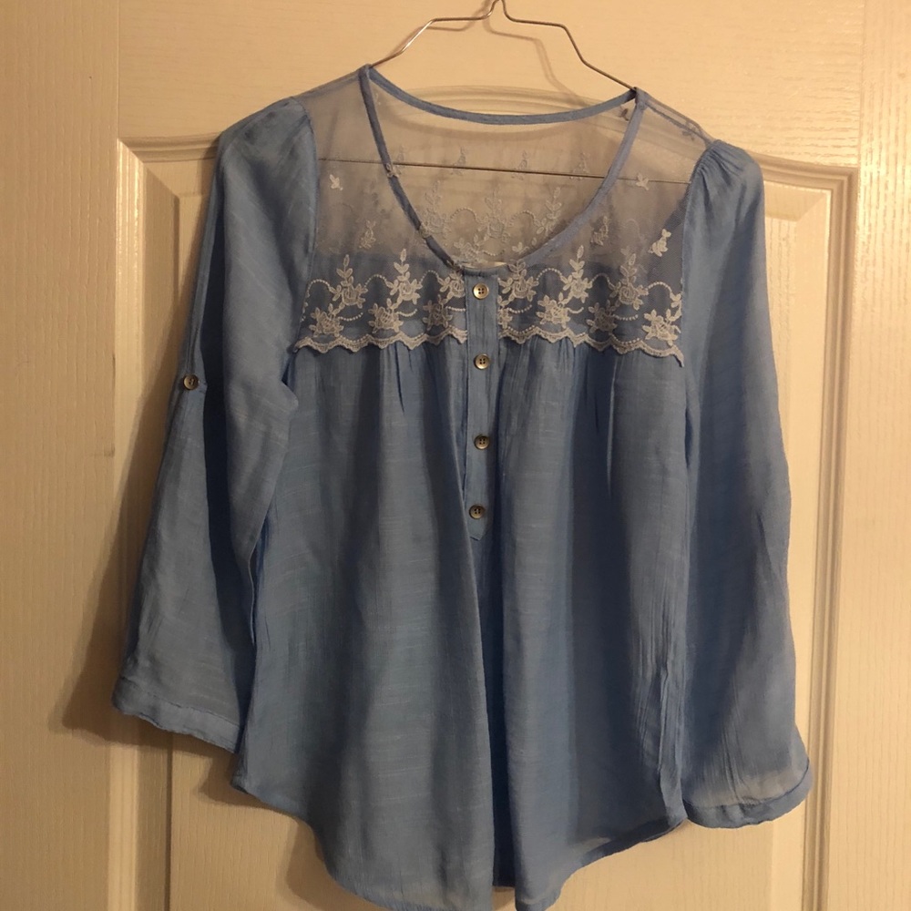 Mine Baby Blue Lace Blouse